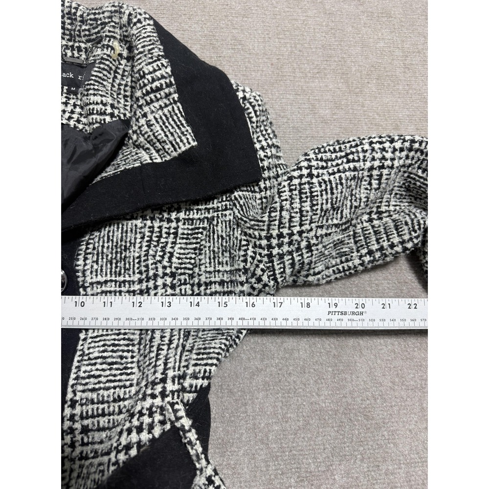 Black Rivet‎ Coat Womens Medium Black White Wool Blend Belted Peacoat Plaid - Picture 3 of 9